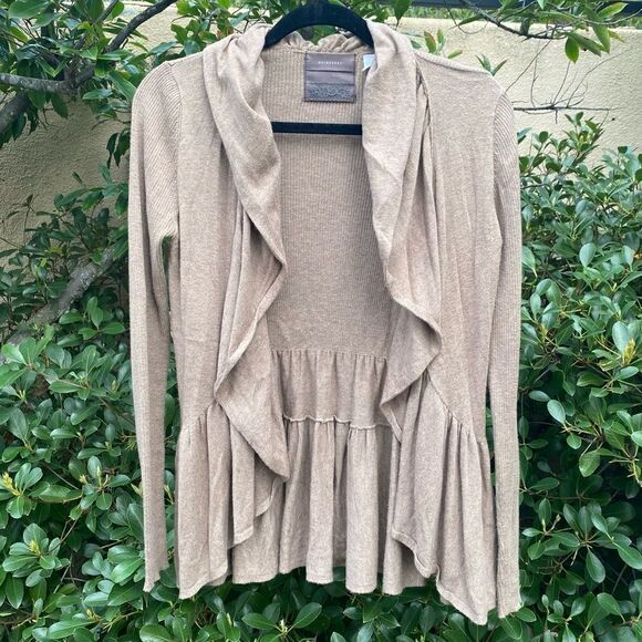 Anthropologie Guinevere Tan Cashmere Blend Ruffle Waterfall Open Cardigan Small - Picture 1 of 4